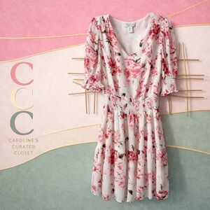 Medium size Rachel Zoe Floral Smocked Waist Dress Pink & White Romantic